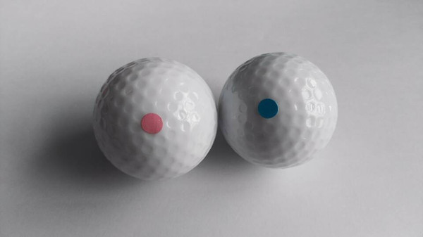 Gender Reveal Exploding Golf Balls Set one pink and one blue with a 83mm wooden tee