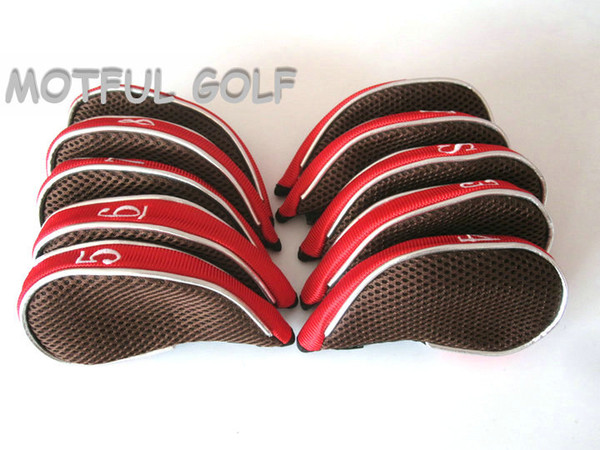 Zipper Golf Iron Headcover irons set Head Cover with zip TMesh fabric 10pcs/pack Red color with numbers