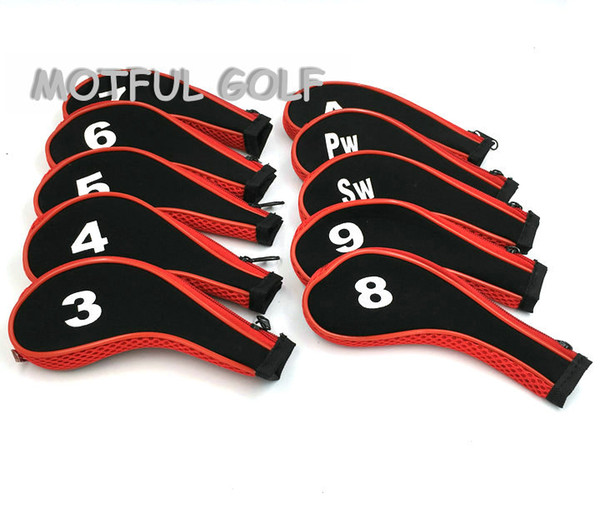 Zipper Golf Iron Headcover irons set Head Cover with zip 10pcs/pack Red color number printed