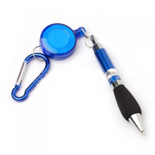 Blue Retractable Badge Reel Golf Scoring Pen Belt Clip with Carabiner Snap Hook