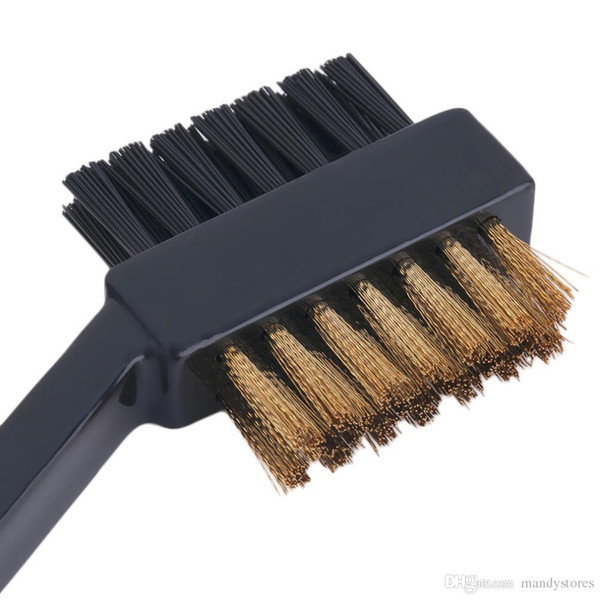 Wholesale- new 2 Sided Dual Bristles Brass Wires Golf Club Brush Groove Cleaner Kit Tool Black Useful Free Shipping