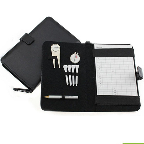 CRESTGOLF Golf Score Card Holder PU Cover with Pencil /Divot Tool/ Golf Tees/ Hat Clip