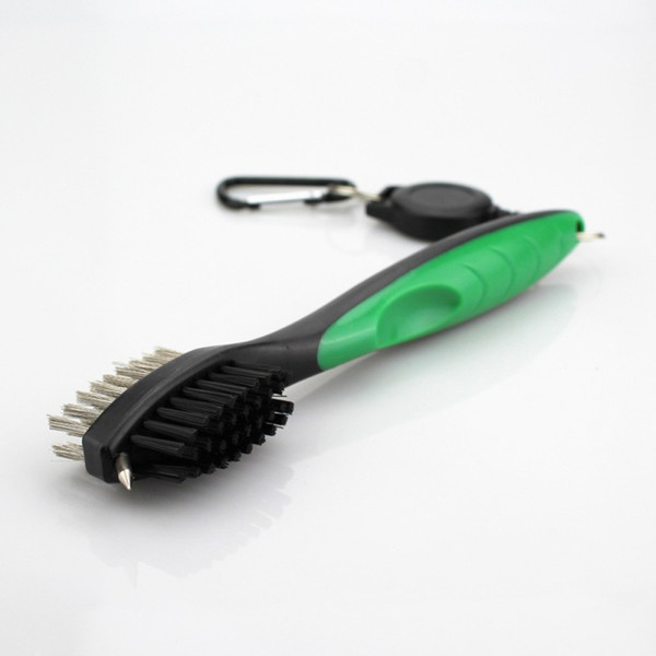 Hot Sale Golf Club Cleaner Double Side Steel Nylon Brush Portable Grooves Cleaning Tool With Hook 2018 Newest