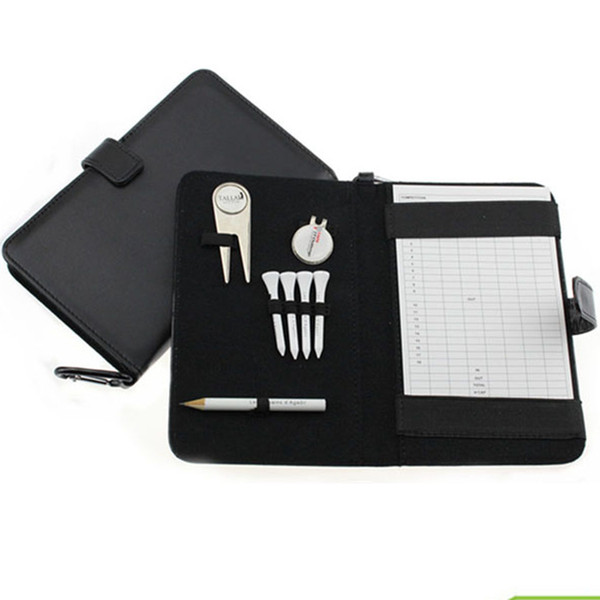 Wholesale- CRESTGOLF Golf Score Card Holder PU Cover with Pencil /Divot Tool/ Golf Tees/ Hat Clip