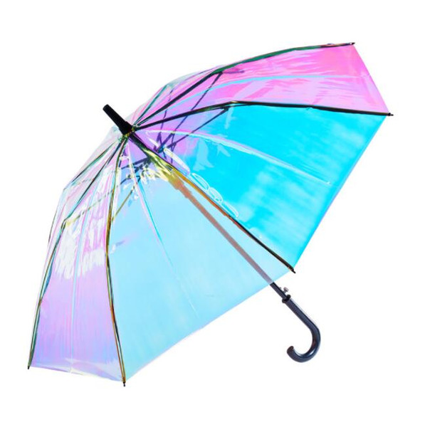 transparent Umbrella Laser Color Long-handle Windproof Parasol Adult gifts Fashion Rain Sunshade Umbrella for Women KKA6523