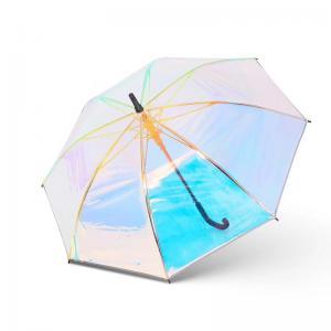 Laser Transparent Umbrella Rain Sunshade Long Handle Colorful Gradient Plastic PVC Holographic Umbrellas Outdoor Travel Umbrella OOA6152