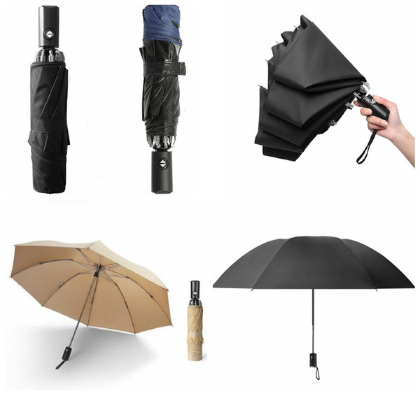 Reverse Automatic Umbrella Rolling Over Pongee Three Folding Umbrellas Women Men Reverse Umbrella On-course Umbrella DDA574