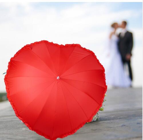 Red Heart Umbrella Best Love Gift for Wedding and Lovers Stick Heart Shape long-handle Umbrella KKA6500