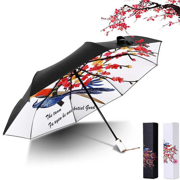 Chinese Style Sunny Rainy Umbrellas Automatic Umbrella 3 Folding Umbrella Creative Sun Umbrella