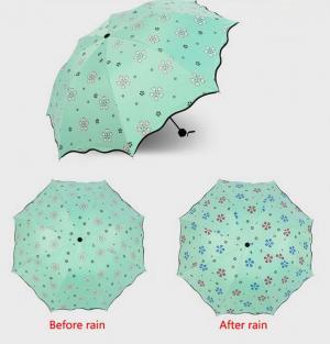 Flowers Pattern Color Changing Umbrella Three Folds Magic Windproof Anti UV Sun Rain Princess Umbrella 100pcs OOA6148