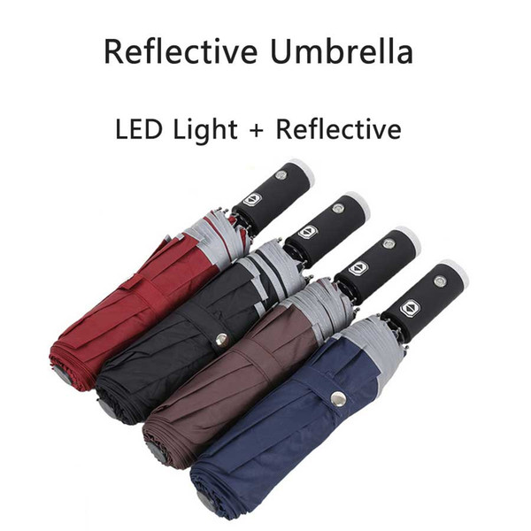 Fashion Creative Automatic Folding Umbrellas Flashlight Night LED Umbrella Multifunctional Safety Fluorescent Reflective Umbrella