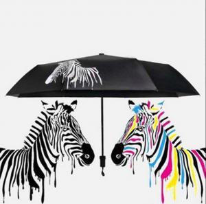 Zebra Color Changing Umbrella Sunshade Folding Umbrella Anti-UV Folding Outdoor Sunshade Folding Rain Sun Umbrellas 50pcs OOA6150