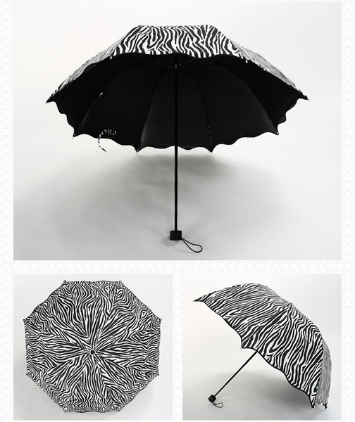 Zebra Design 3 Fold Sun Rain Umbrellas Black Coating Sunny and Rainy Umbrella On-Course Umbrella DDA590