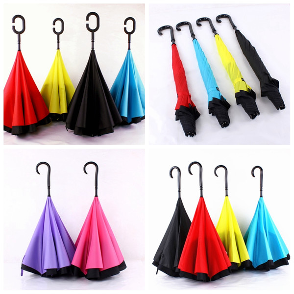 12 styles Car Inverted Umbrella C-shape J-shape Parasol Sunshade Rain Umbrella Handle Waterproof Double Layer Reverse Umbrella new FFA408