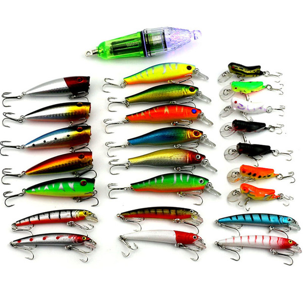 25Pcs/lot Mixed Fishing Lures Set Minnow Popper Cicada Insect And Flashing Fish Lamp Fishing Baits Pesca Fishing Tackles Hard Bait