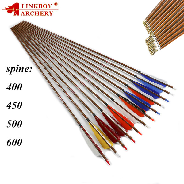 Linkboy Archery spine500 ID6.2mm Wood Skin Pure Carbon Arrows 5inch Turkey Fletching Compound Bow Hunting and Shooting