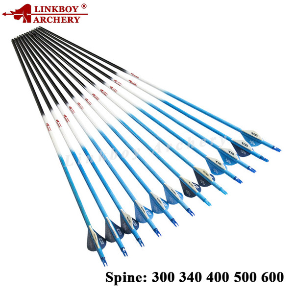 Linkboy Archery Carbon Arrows Spine300-600 30inch 32inch 2inch Plastic Vanes 75gr Arrow Point for Campound Traditional Bow Hunting Archery