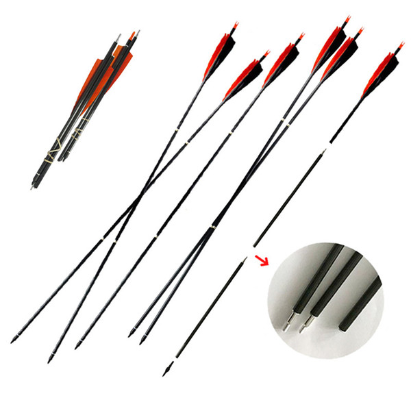 Linkboy Archery 12PCS 3 Take Down SP500 Carbon Arrows Feather Fletching 100GR Point Compound Bow Hunting Shooting