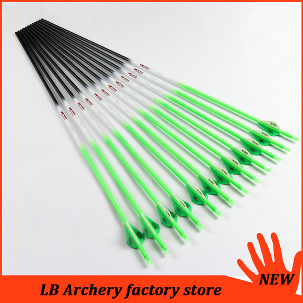 Linkboy Fluorescent Green Carbon Arrows Spine 300 340 400 500 600 W/ Nock Vane Tips Complete Arrow for Bow Hunting