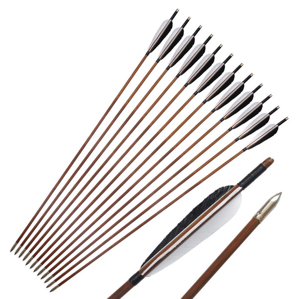 12pcs Linkboy Archery Bamboo Arrow 5'' Turkey Vanes Recurve Compound Traditional Bow Hunting and Shooting