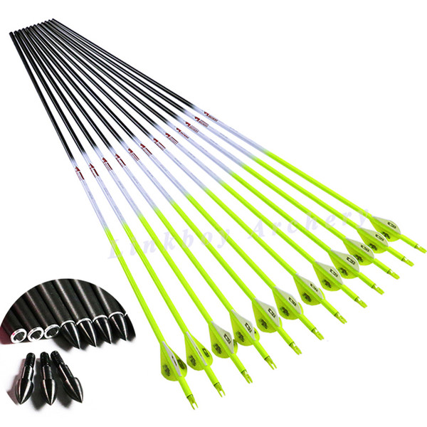 Linkboy Archery 6Pcs Carbon Arrows 30/32inch ID6.2mm Fluorescent Yellow Shaft Compound Recurve Bow Hunting Shooting