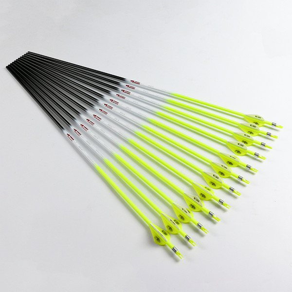 Linkboy Archery 12Pcs Carbon Arrow Fluorescent Yellow Shaft Compound Bow Shoot ID6.2mm Protect Ring Nock Hunting