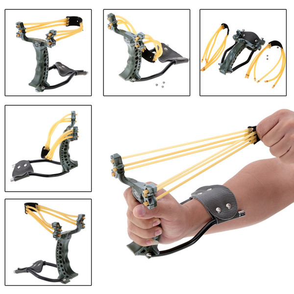 2 Rubber Bands Folding Wrist Slingshot Catapult Outdoor Games Powerful Camouflage Hunting catapult Bow & Arrow Tools