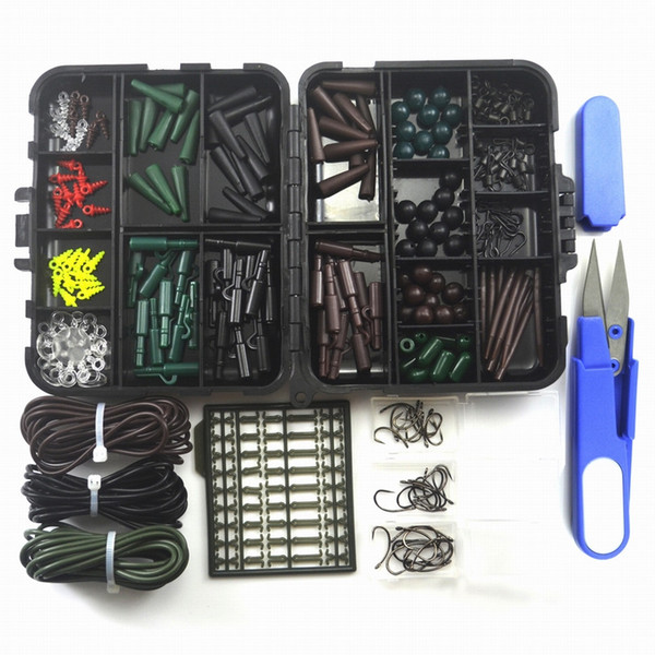 1 Set Assorted Carp Fishing Accessory Line Scissors Stopper Hook Swivel Rubber Sleeve Sinker Lock Hair Rig etc. Terminal Tackle