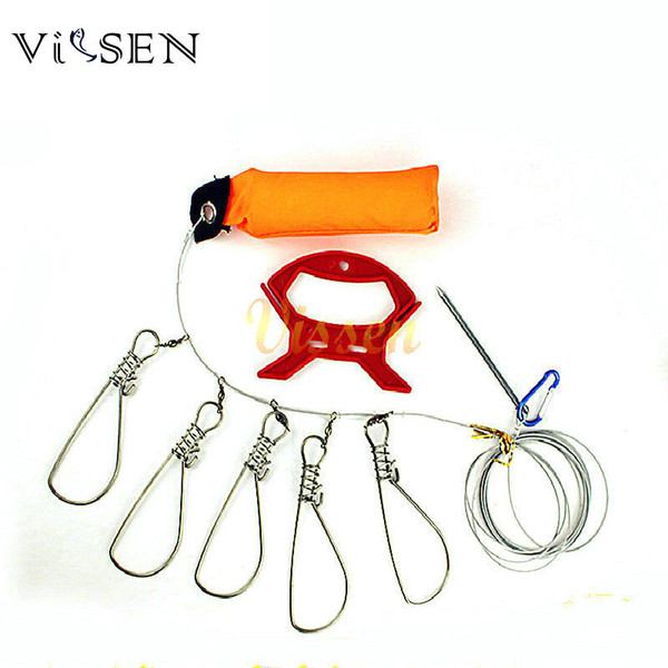 Wholesale- Vissen Cerradura de pescado Fish Lock Live Fish Buckle Pesca Accessories Fishing Tackle Tool Chain Stringer with Float