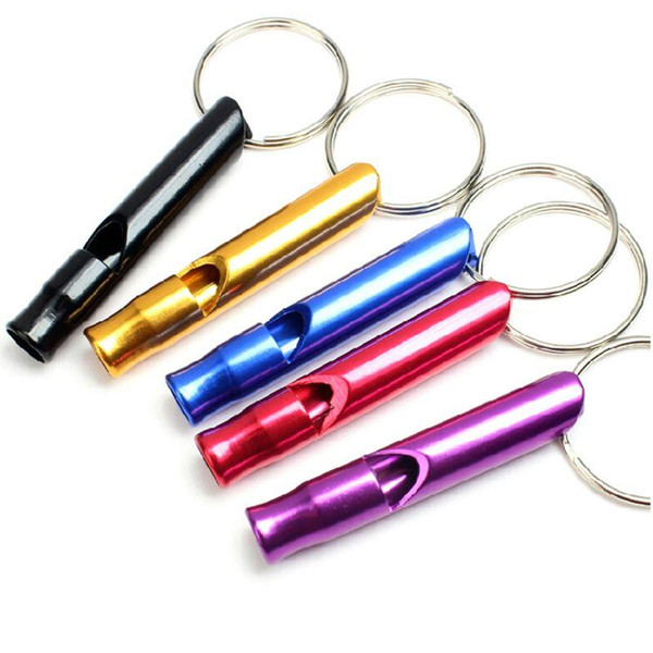 Wholesale 100PCS/Lot Aluminum Alloy Whistle Keyring Keychain Mini For Outdoor Emergency Survival Safety Sport Camping Hunting