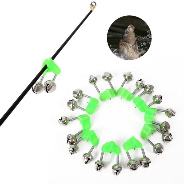 10 Pcs Fishing Bite Alarms Rod Bells Clamp Tip Clip Bells Ring Green ABS Fishing Accessory