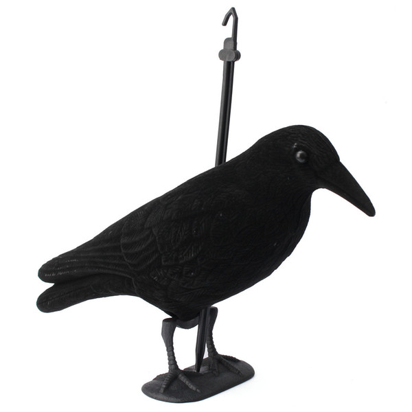 Wholesale-SZ-LGFM-Garden Flocked Hard Plastic jet black Crow Decoy Hunting Stand Body Feet Stake