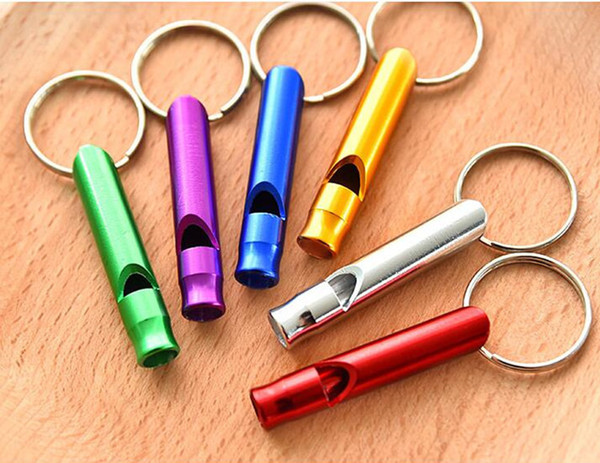 Wholesale- Hot Sale Aluminum Alloy Whistle Keyring Mini For Outdoor Survival Safety Sport Camping Hunting Sports training children gifts