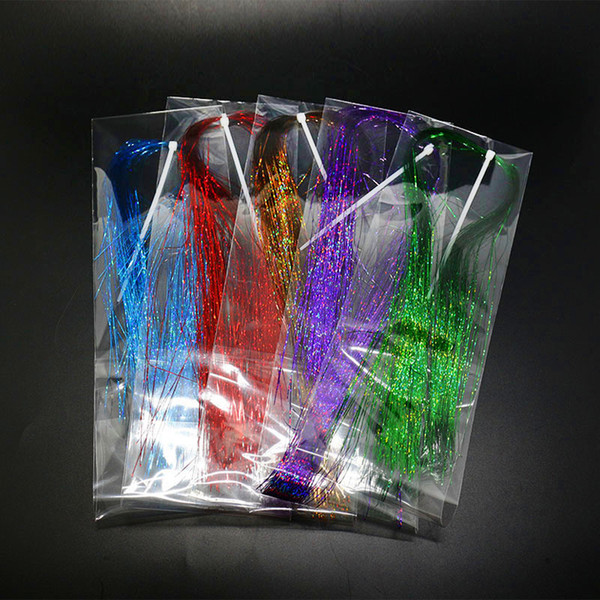 5Pcs Random Colors Flashabou Tinsel Colorful Flat Glittering Crystal Flash Tinsel Fly Fishing Lure Herl Baits Fly Tying Material