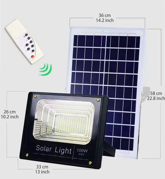 100W Solar Powered Street Flood Lights, 196 Leds 5,000 Lumens Outdoor Waterproof IP67 with Remote Control Security Lighting