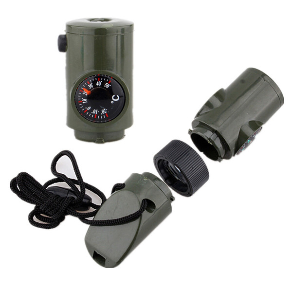 2015 New! 7 in 1 Camping Survival Whistle Kit with Compass Thermometer Flashlight Magnifier,High Quality