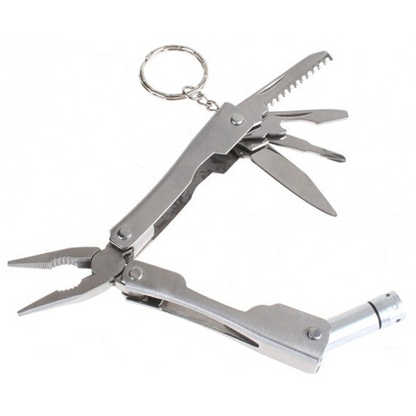 Multi-Function Folding Survival Tools plier knife with LED Torch Light Set Key Chain Free Shipping