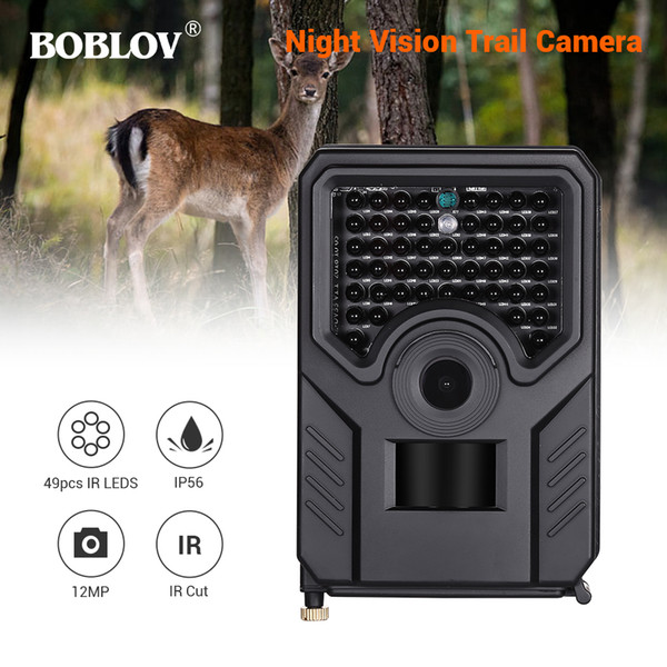 BOBLOV PR200 12MP 49PCS IR Leds Trail Hunting Camera FHD 1920*1080P 25FPS Waterproof Scouting Trail Camera BLACK