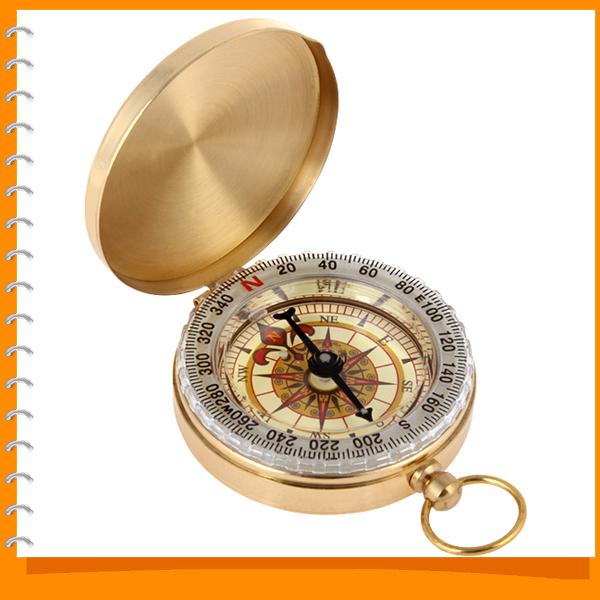 G50 Golden Antique Brass Mini Navigation Pocket Compass Noctilucent Vintage Compass for Outdoor Camping Hiking