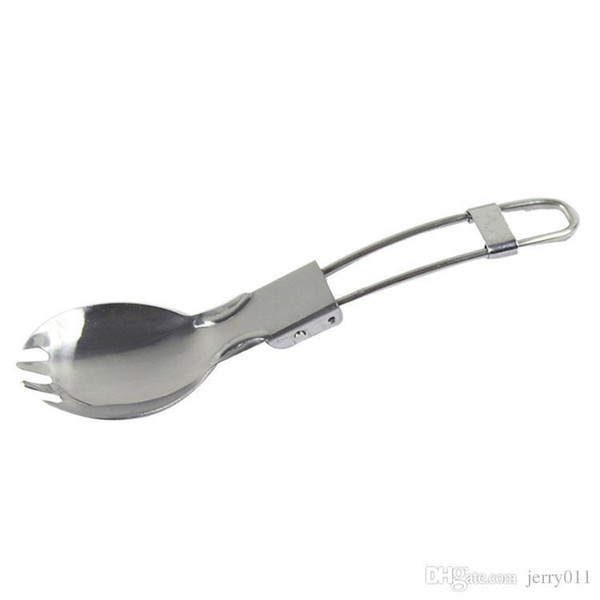 Hot Sales Foldable Folding Stainless Steel Spoon Spork Fork Outdoor Camping Hiking Traveller Cook HG-1527-SV