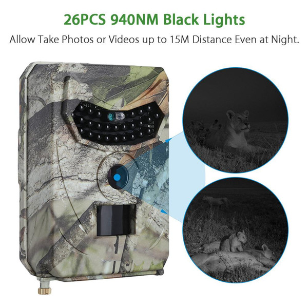 Night Vision Digital Hunting Camera + SD Card Waterproof Trap Trial Camera 26pcs Infrared LED120 Degree 12MP Wild Camera