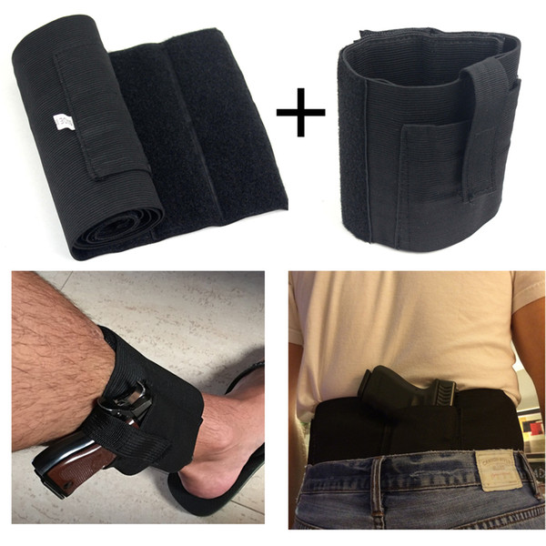 Tactical Concealed Universal Carry Ankle Leg Pistol Gun Holster+Concealed Carry Belly Band Holster With 2 Mag Magazine Pouch