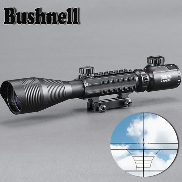 BUSHNELL 4-12X50 Tactical Optical Rifle Scope Red Green Dual Illuminated Shockproof Scope Fit For 20mm Rail Hunting Airsoft