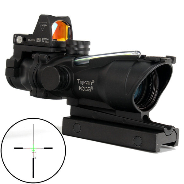 Hunting ACOG Style 4X32 Real Fiber Trijicon Duel Illuminated Sight Scope RMR Micro Red or Green Fiber w/ RMR Micro Red Dot