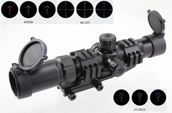 1.5-4X30 Tri-Illuminated Mil Dot/Horseshoe/Chevron Reticle Scope with Locking Turrets