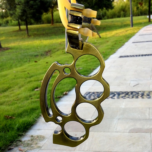 Folding Metal Boxing Thrust SlingShot Brass Knuckle Hunting Catapult Outdoor Games Tools with High Quality Rubber