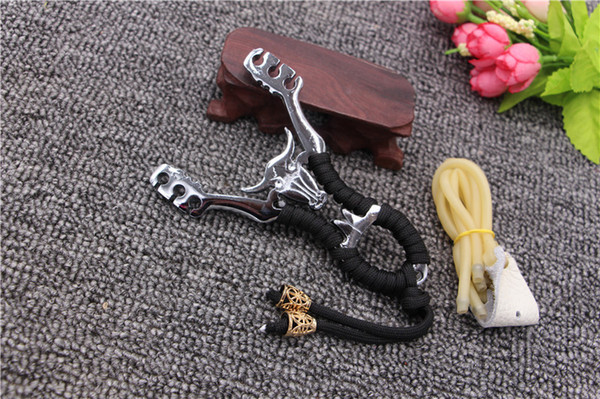 Stainless Steel Bull Tauren SlingShot Hunting Catapult Outdoor Alloy Games Tools 6 Rubber