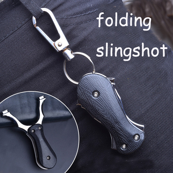 Easy to Carry! Black Folding ABS Slingshot Key Ring Professional Catapult Steel Powerful Accurate Shooting Hunting Archery