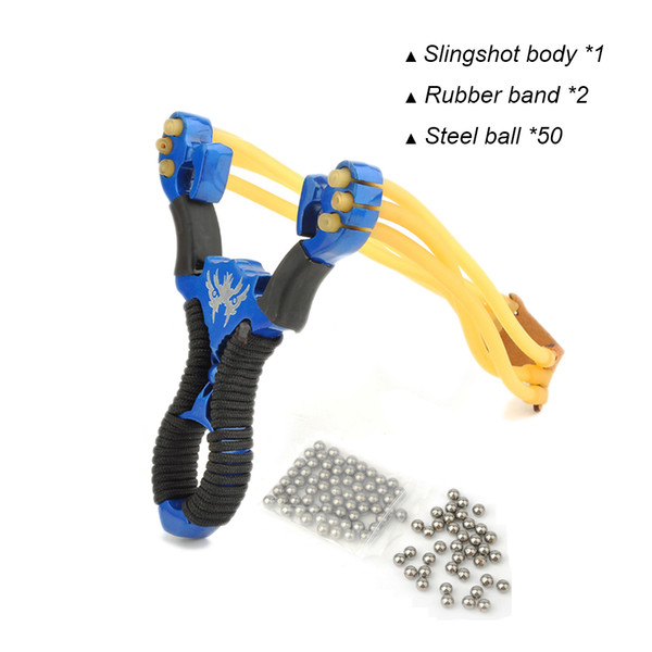 Metal Hunting Slingshot Sets Skid-resistant Handle Sling Powerful Shooting Slingshots with 2pcs Rubber Bands, 50pcs Steel Balls