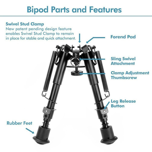 Hot Sell Adjustable 6-Inch To 9-Inch Handy Spring Return Sniper Hunting Tactical Rifle Bipod w/ Weaver Rail